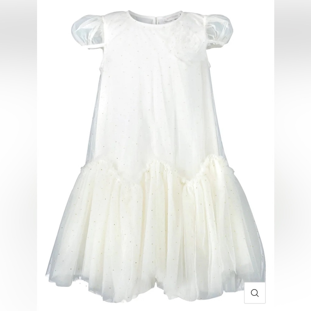 MonnaLisa Tulle dress gown spire flounces golden dots gold sequins cream formal